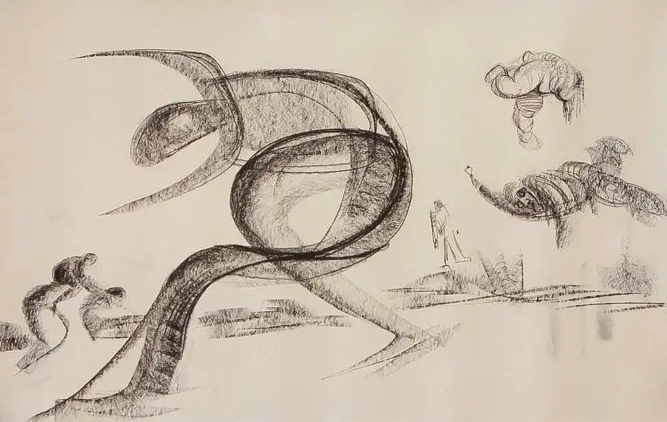 Ilo Masquerade I, 2014, Black Conte Drawing on Paper by Mike Omoighe, The Wheatbaker, Lagos, Hotel.